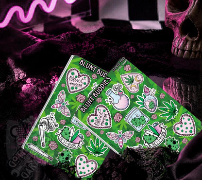 Gothic Marijuana Blunt Buddies Sticker Sheet – Where Fun Meets Plant-Powered Vibes! - Perfect for Scrapbooking and Collecting