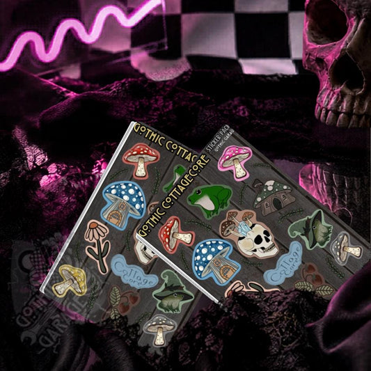 Cottagecore Gothic Sticker Sheet – Frogs, Fungi & Forest Magic for Your Cozy-Creepy Vibe