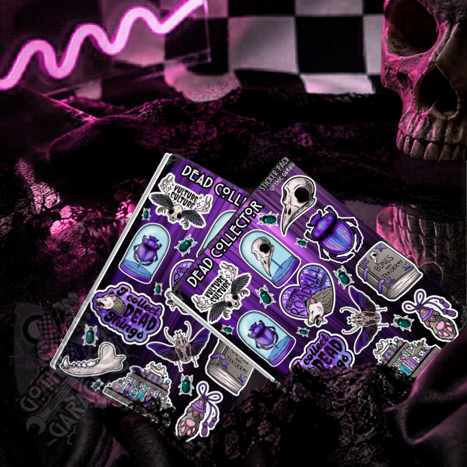 Gothic Dead Collector Sticker Sheet, Aesthetic Skulls, Oddities & Bugs - Perfect for Scrapbooking and Collecting