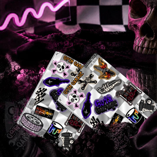 Goth Garage Sticker Sheet – Hot Rods, Hellfire & Hardcore Aesthetic