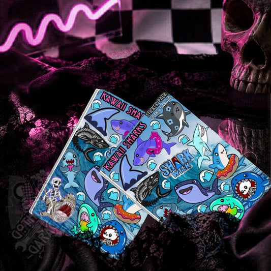 Kawaii Sharks Sticker Sheet– Goth Cute & Spooky Ocean Stickers