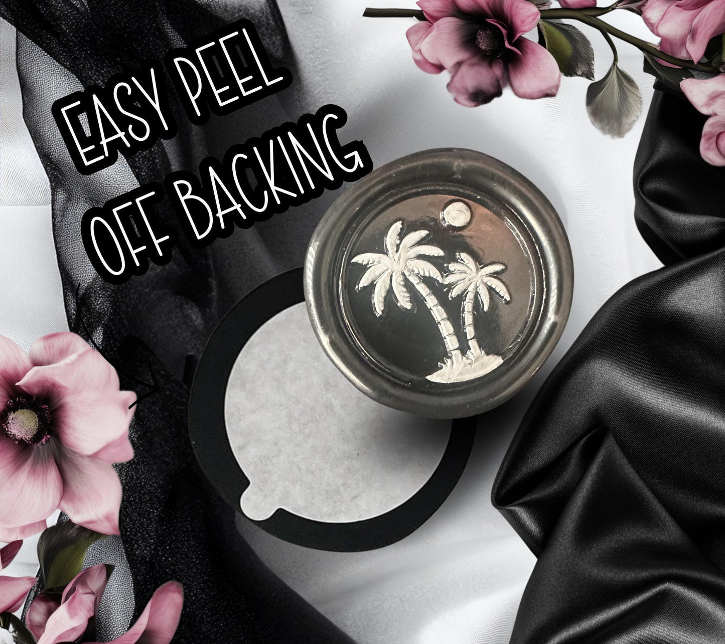 Palm Tree Wax Seal Sticker – Gothic Peel & Stick Tropical Envelope Seal for Journals and Happy Mail