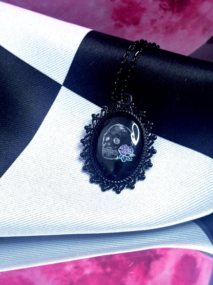 Skull Rose Necklace — Gothic Relic Pendant, Hand Painted Wearable Art, One of a Kind Dark Romance Jewelry