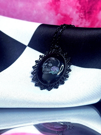 Skull Rose Necklace — Gothic Relic Pendant, Hand Painted Wearable Art, One of a Kind Dark Romance Jewelry