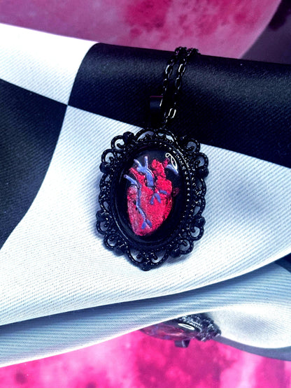 Anatomical Heart Necklace — Gothic Relic Pendant, Red Gold Leaf and Hand Painted Wearable Art, One of a Kind Dark Romance Jewelry
