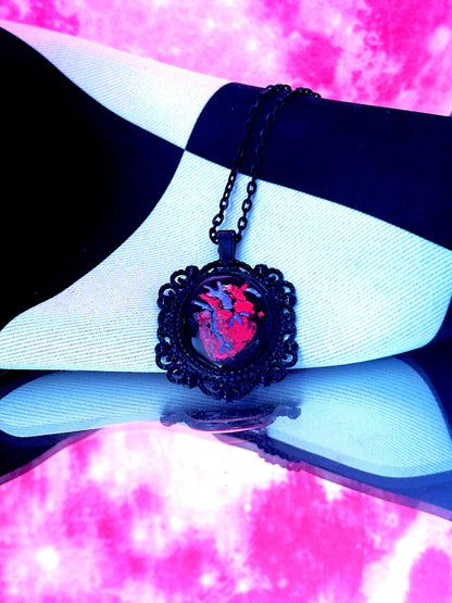 Anatomical Heart Necklace — Gothic Relic Pendant, Red Gold Leaf and Hand Painted Wearable Art, One of a Kind Dark Romance Jewelry