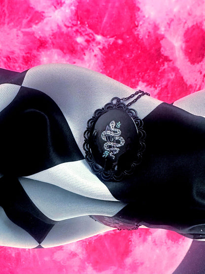 Snake and Crystal Necklace — Gothic Relic Pendant, Hand Painted Wearable Art, One of a Kind Witchy Dark Romance Jewelry