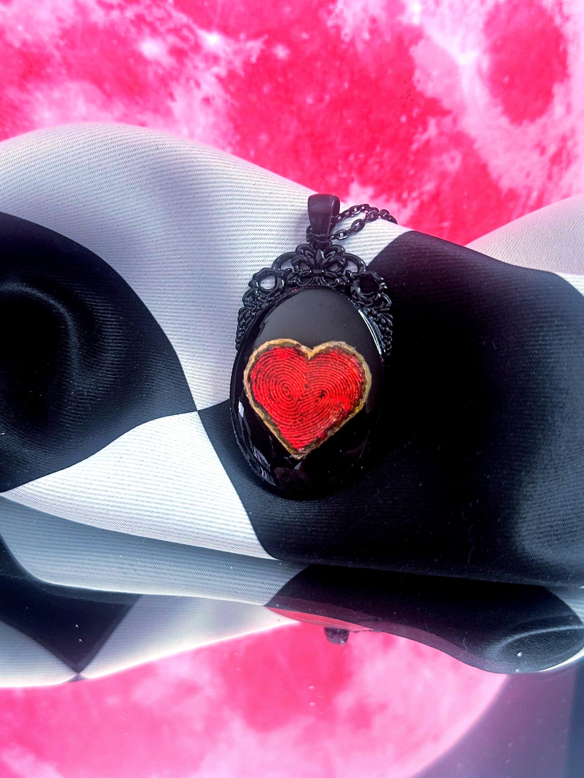 Fingerprint Heart Necklace — Gothic Relic Pendant, One of a Kind Dark Romance Keepsake Jewelry