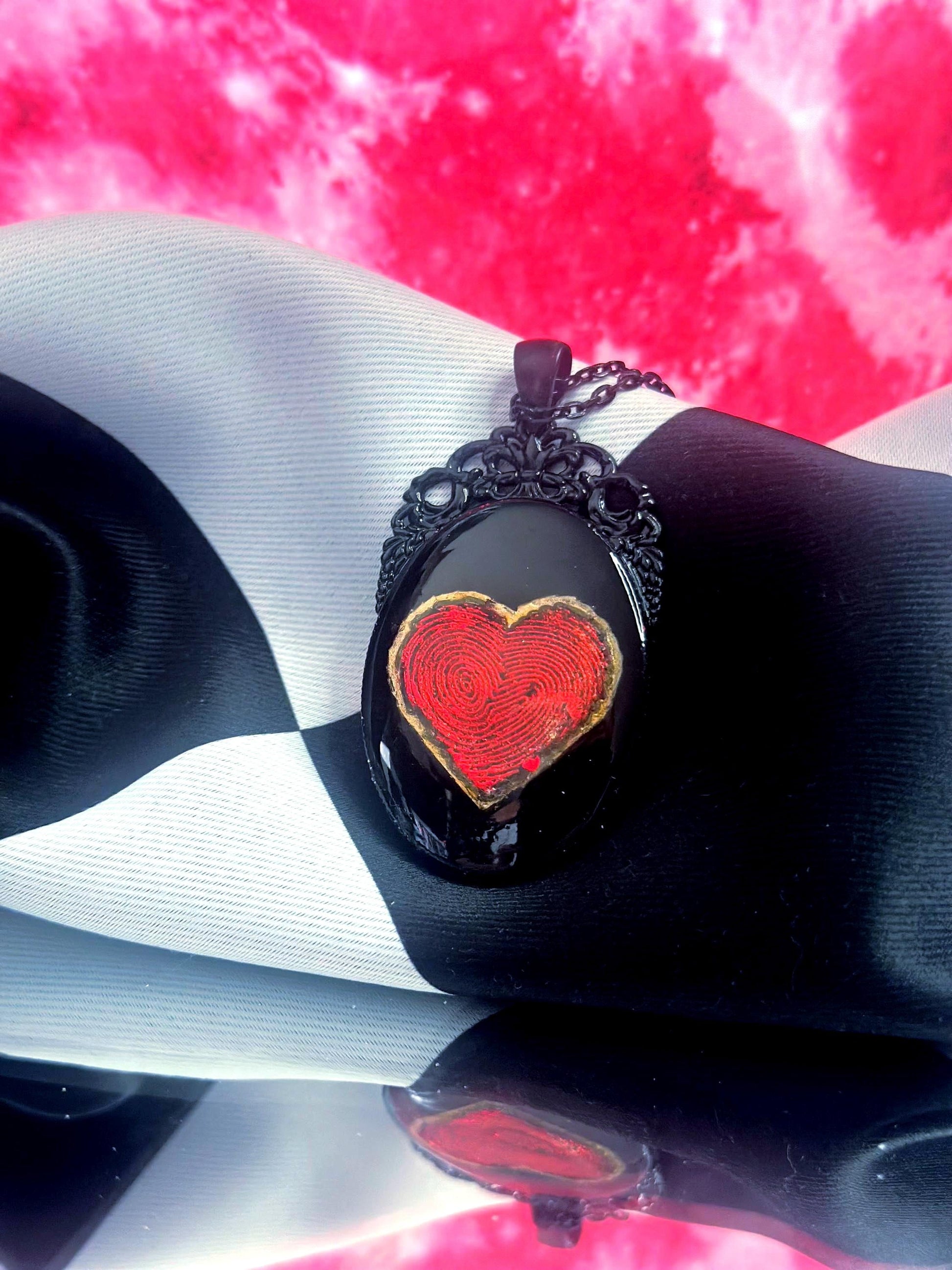Fingerprint Heart Necklace — Gothic Relic Pendant, One of a Kind Dark Romance Keepsake Jewelry