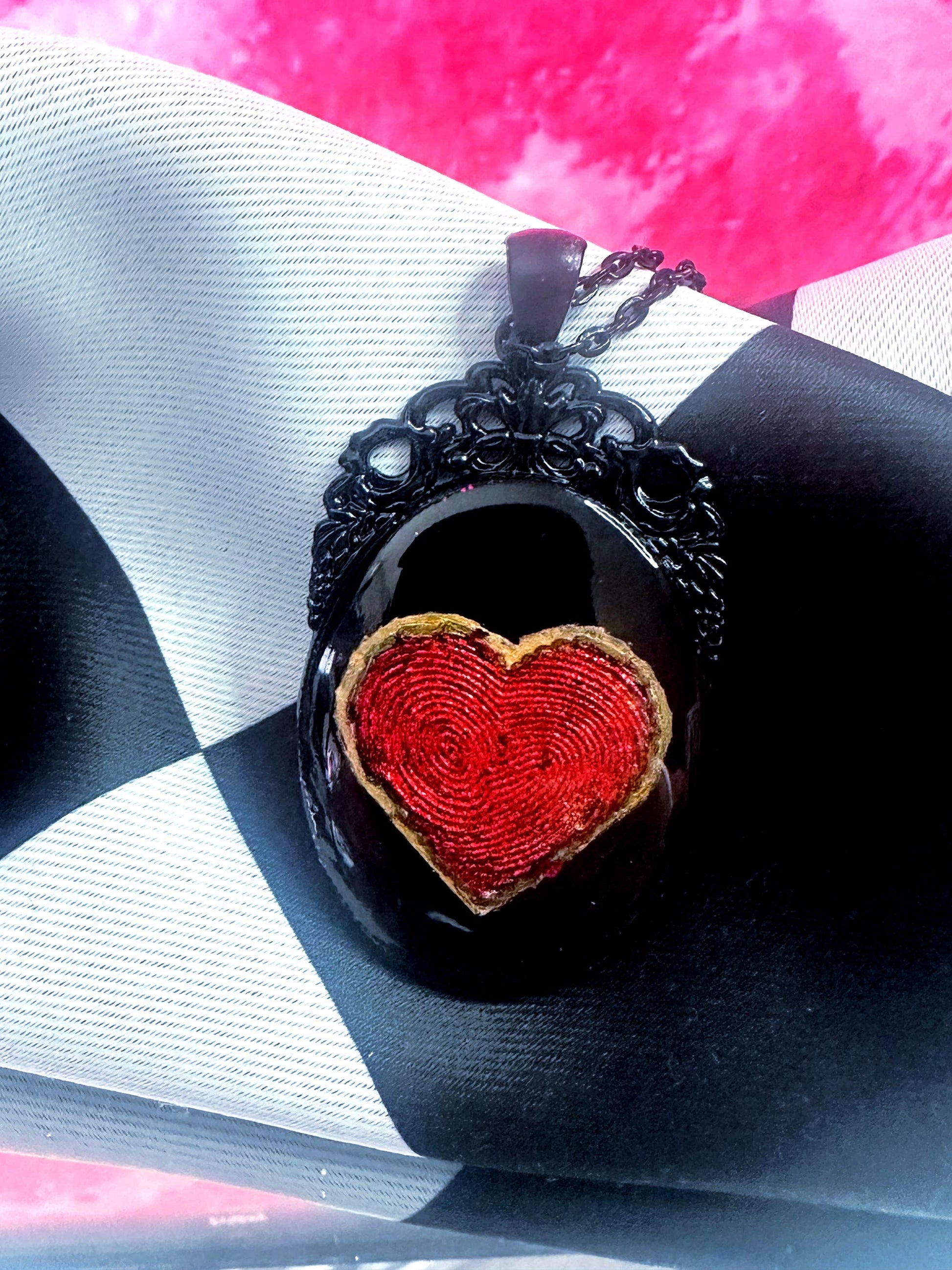 Fingerprint Heart Necklace — Gothic Relic Pendant, One of a Kind Dark Romance Keepsake Jewelry