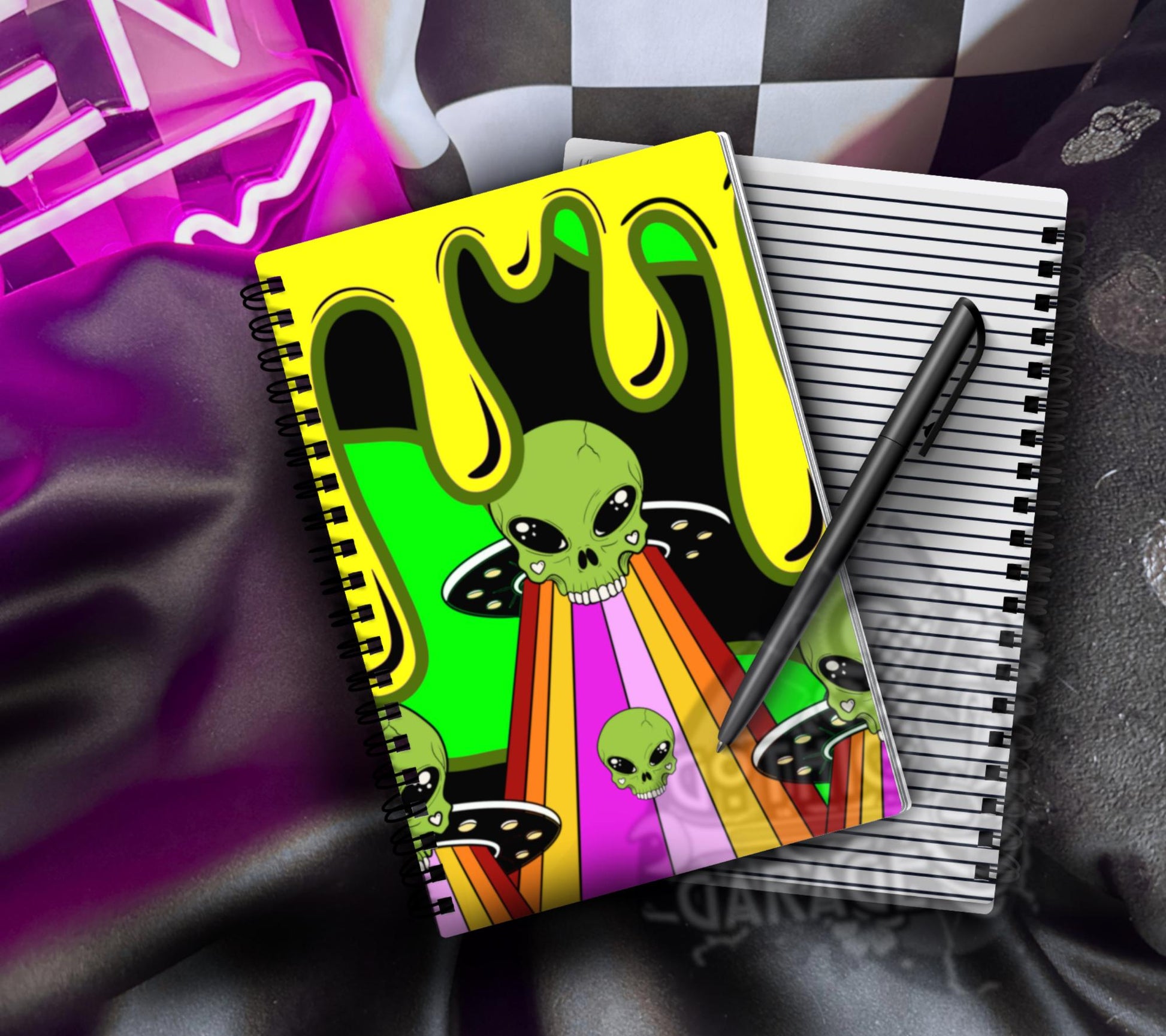 Alien Skull Spiral Notebook, Supernatural UFO Journal, Spooky Sci-Fi Gift for Horror Lovers