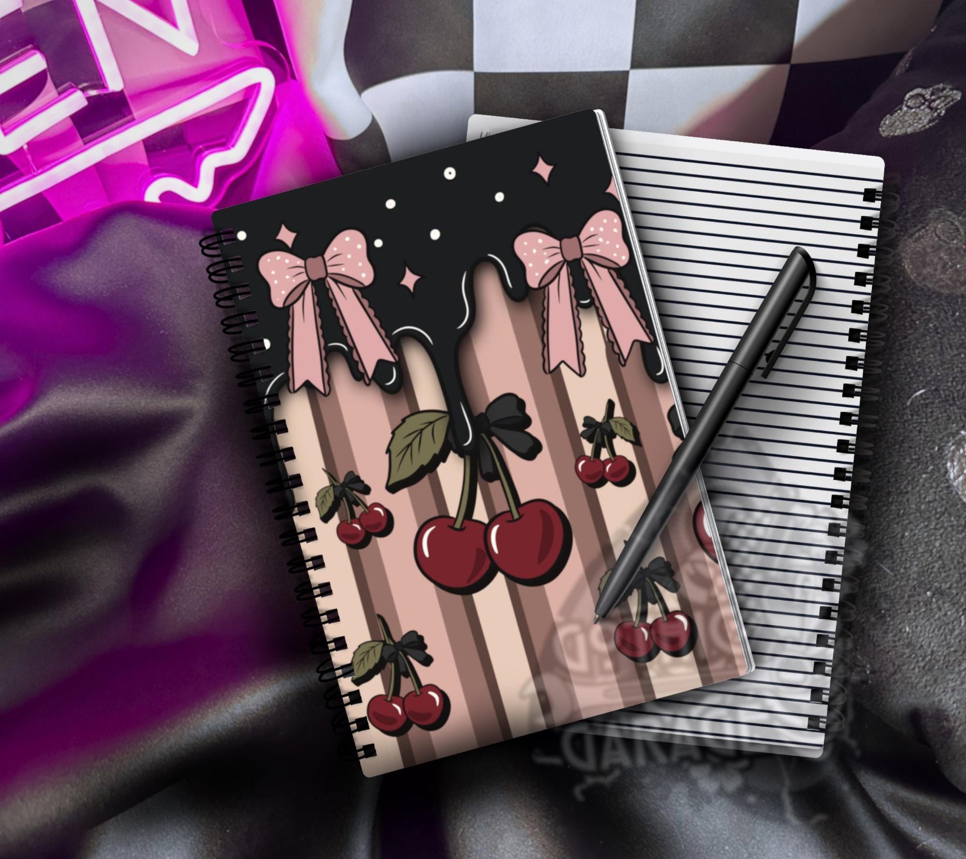 Dark Coquette Cherry Spiral Notebook, Cute Spooky Journal Gift for Her