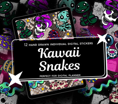 Kawaii Snake Digital Stickers, GoodNotes Stickers, Spooky iPad Stickers PNG, Gothic Digital Planner Stickers, Notability Stickers