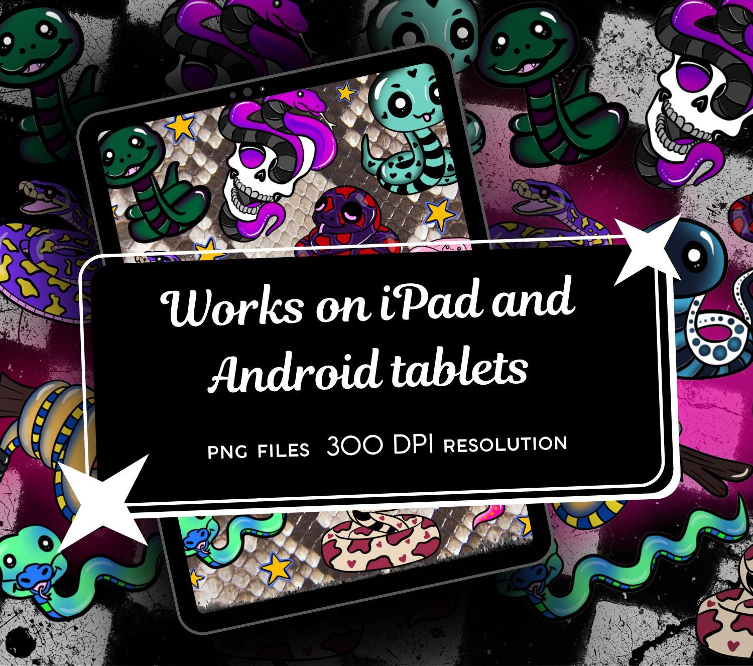 Kawaii Snake Digital Stickers, GoodNotes Stickers, Spooky iPad Stickers PNG, Gothic Digital Planner Stickers, Notability Stickers