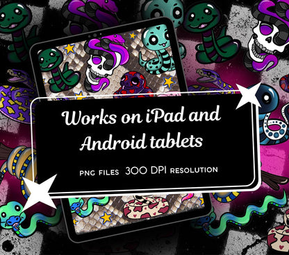 Kawaii Snake Digital Stickers, GoodNotes Stickers, Spooky iPad Stickers PNG, Gothic Digital Planner Stickers, Notability Stickers