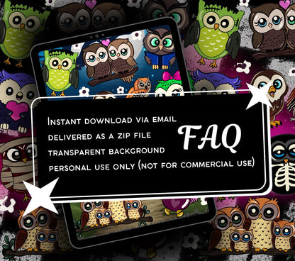 Kawaii Owl Digital Stickers, GoodNotes Stickers, Spooky iPad Stickers PNG, Gothic Digital Planner Stickers, Notability Stickers