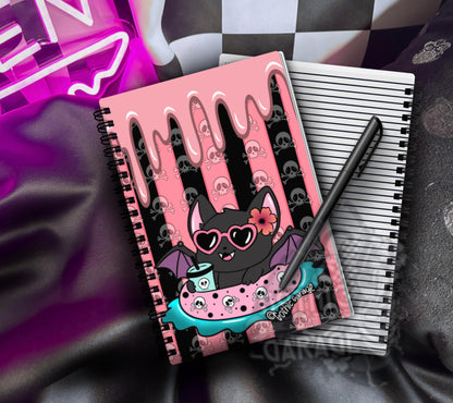 Summerween Pool Bat Notebook, Spooky Cute Spiral Journal & Kawaii Goth Stationery