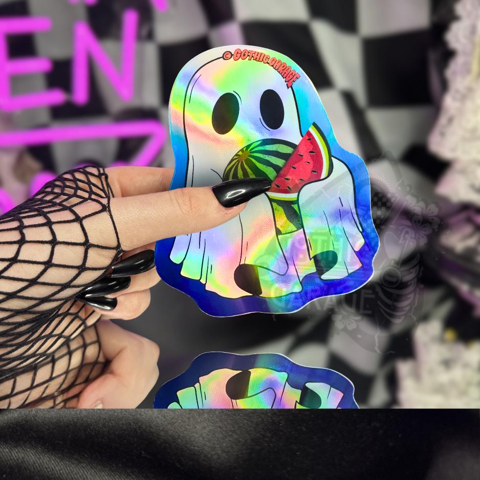 Summerween Watermelon Ghost Waterproof Sticker | Spooky Cutecore Vinyl Decal