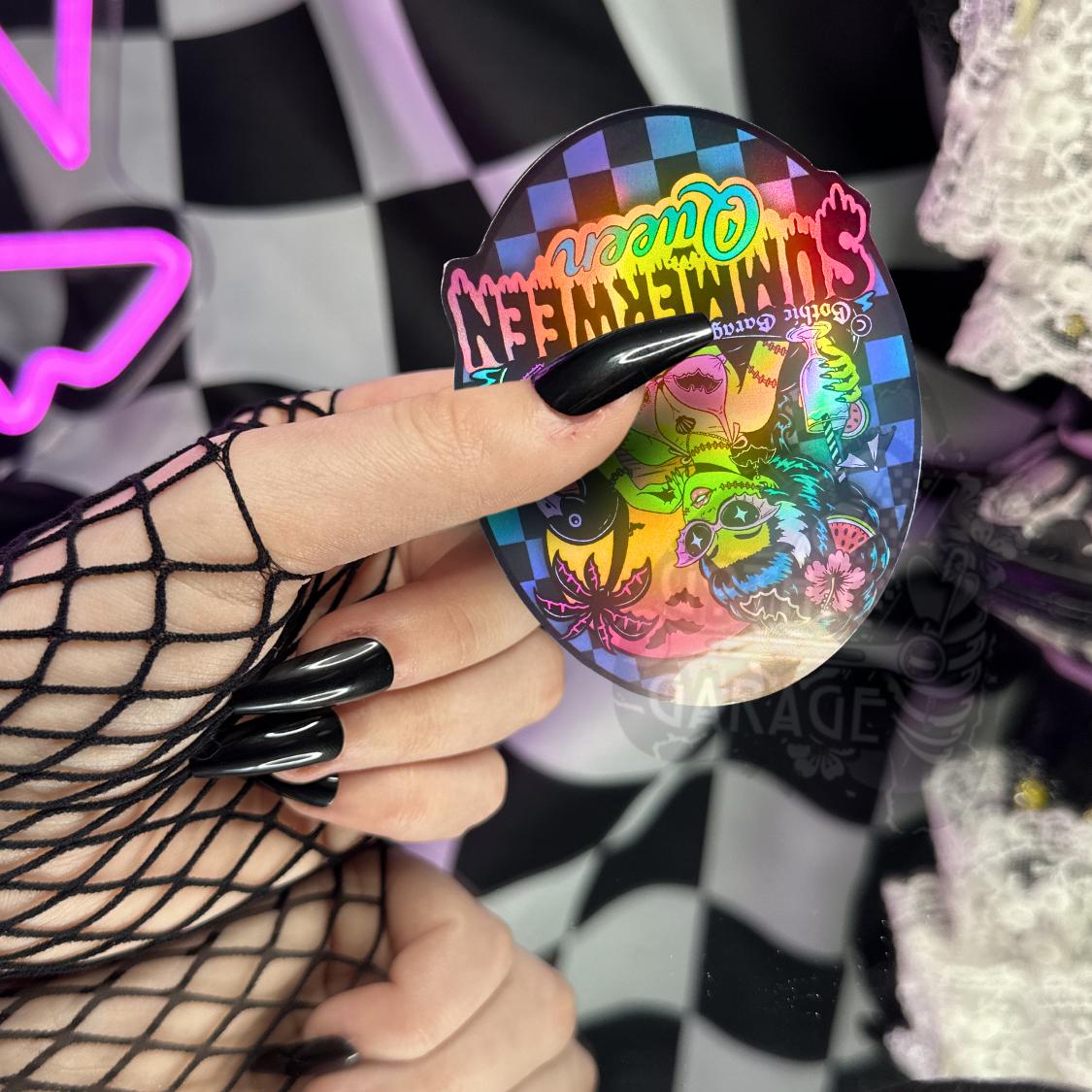 Summerween Queen Waterproof Sticker - Goth Beach Horror Girl Summer Vinyl Decal