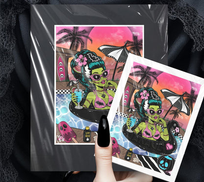 Summerween Queen Art Print - Beach Goth Wall Decor, Spooky Summer Pinup Art