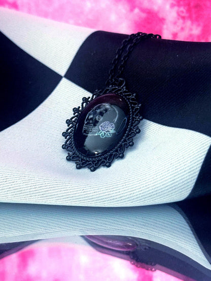 Skull Rose Necklace — Gothic Relic Pendant, Hand Painted Wearable Art, One of a Kind Dark Romance Jewelry