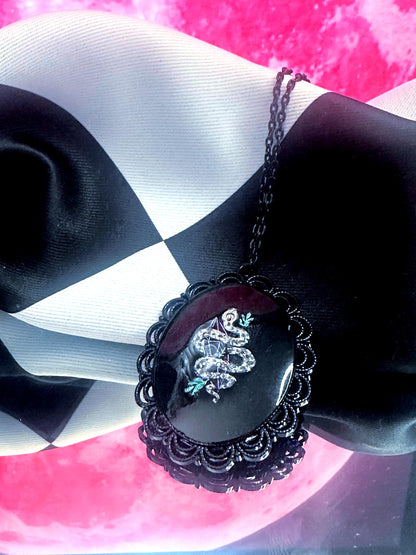 Snake and Crystal Necklace — Gothic Relic Pendant, Hand Painted Wearable Art, One of a Kind Witchy Dark Romance Jewelry