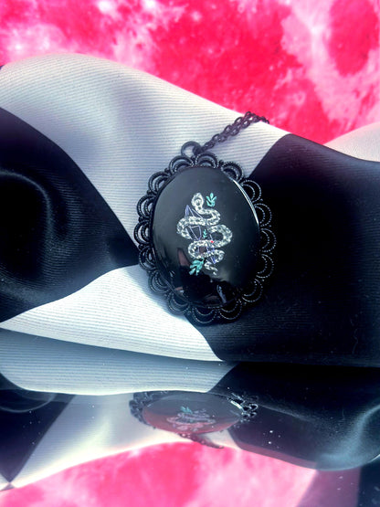 Snake and Crystal Necklace — Gothic Relic Pendant, Hand Painted Wearable Art, One of a Kind Witchy Dark Romance Jewelry
