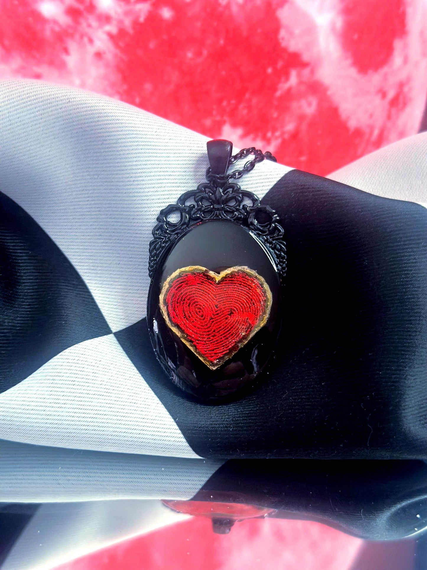 Fingerprint Heart Necklace — Gothic Relic Pendant, One of a Kind Dark Romance Keepsake Jewelry