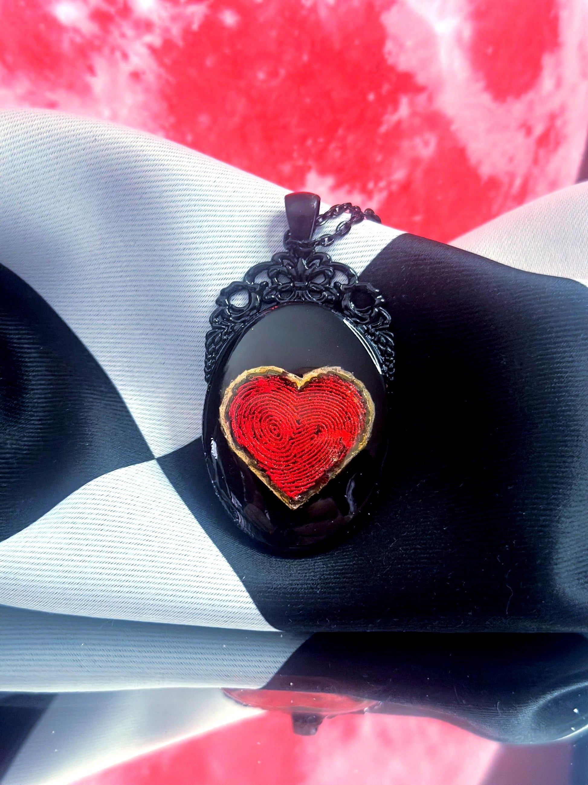 Fingerprint Heart Necklace — Gothic Relic Pendant, One of a Kind Dark Romance Keepsake Jewelry