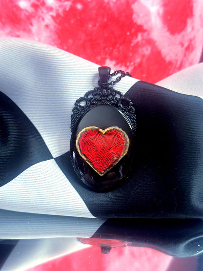 Fingerprint Heart Necklace — Gothic Relic Pendant, One of a Kind Dark Romance Keepsake Jewelry