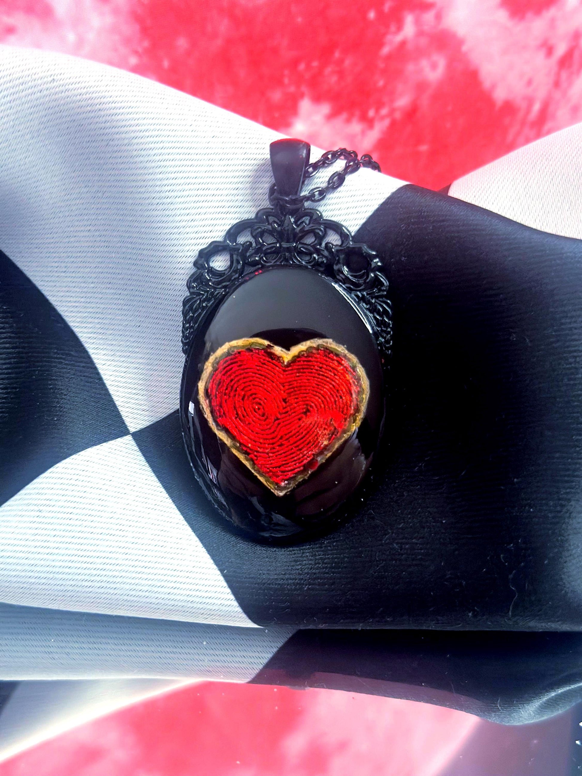 Fingerprint Heart Necklace — Gothic Relic Pendant, One of a Kind Dark Romance Keepsake Jewelry