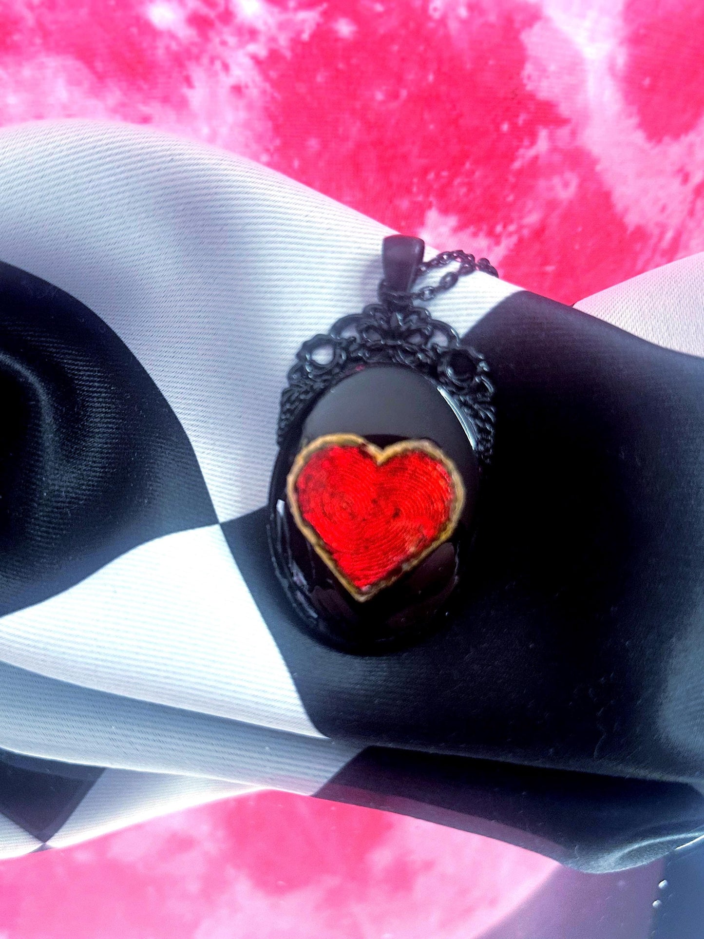 Fingerprint Heart Necklace — Gothic Relic Pendant, One of a Kind Dark Romance Keepsake Jewelry