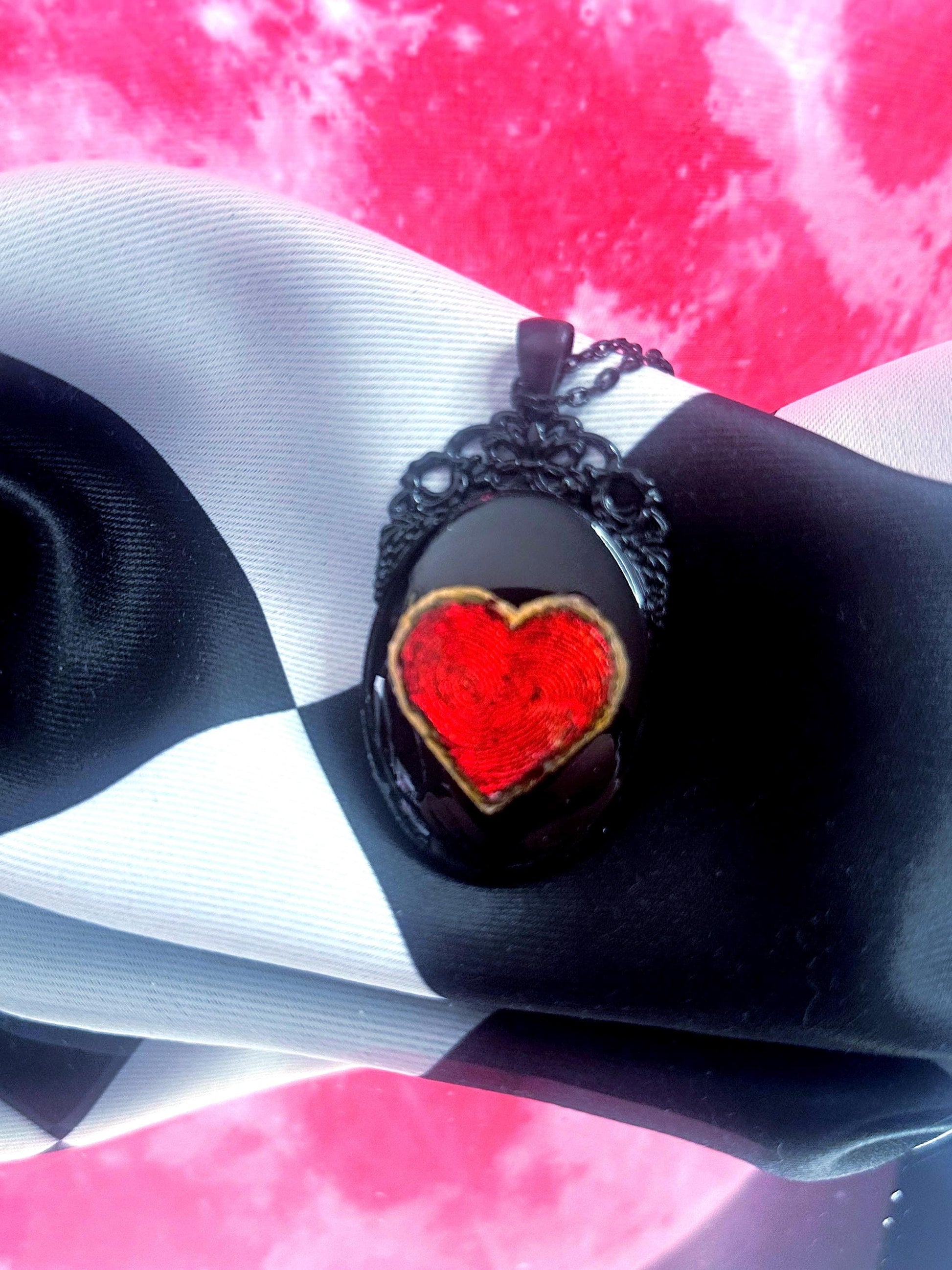 Fingerprint Heart Necklace — Gothic Relic Pendant, One of a Kind Dark Romance Keepsake Jewelry