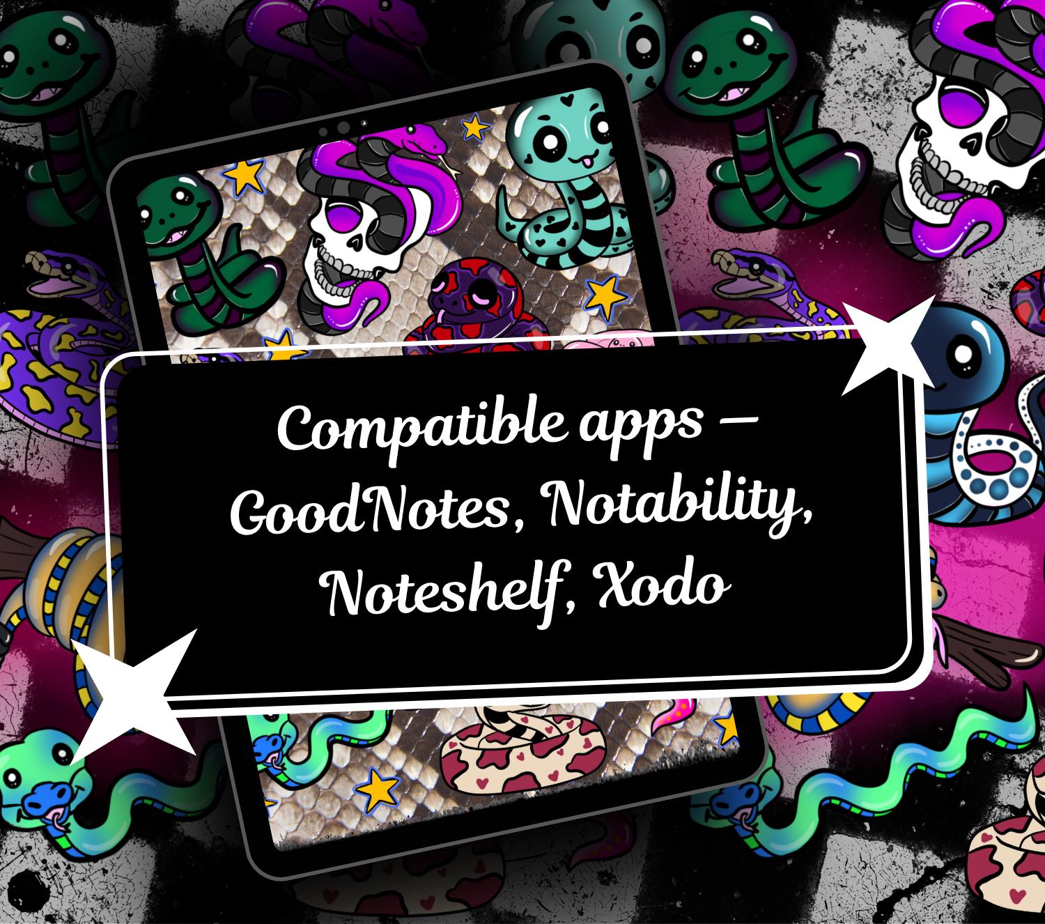 Kawaii Snake Digital Stickers, GoodNotes Stickers, Spooky iPad Stickers PNG, Gothic Digital Planner Stickers, Notability Stickers