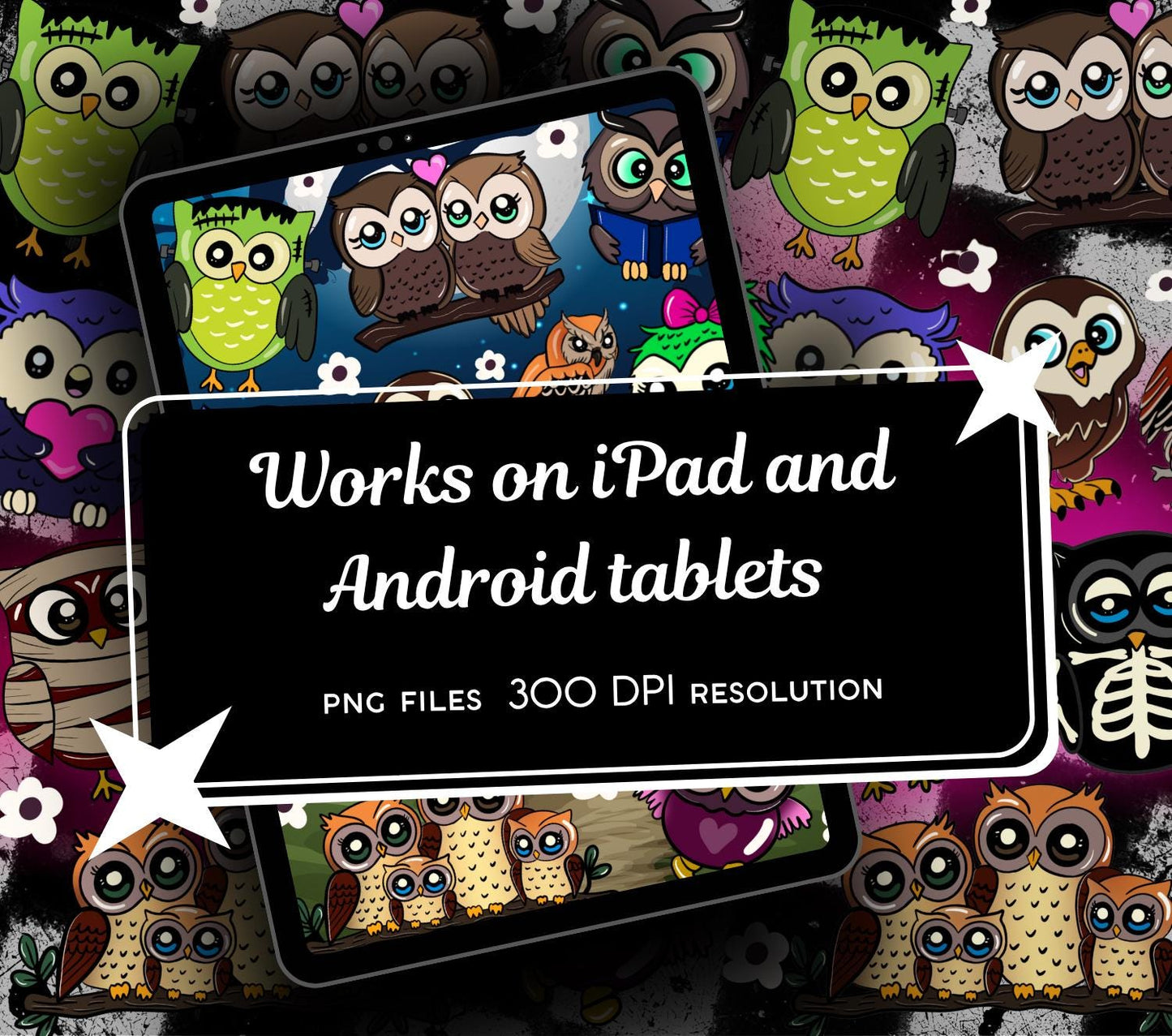 Kawaii Owl Digital Stickers, GoodNotes Stickers, Spooky iPad Stickers PNG, Gothic Digital Planner Stickers, Notability Stickers