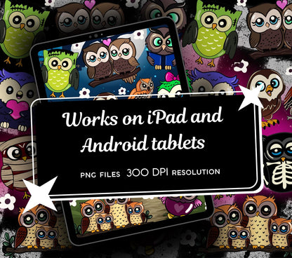 Kawaii Owl Digital Stickers, GoodNotes Stickers, Spooky iPad Stickers PNG, Gothic Digital Planner Stickers, Notability Stickers