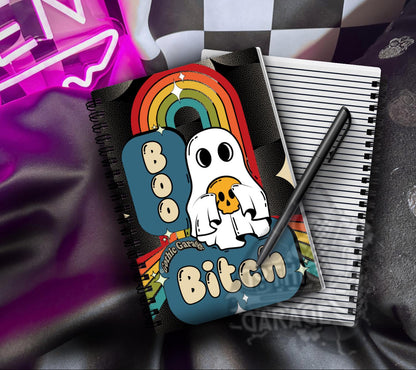 Boo Bitch Ghost Spiral Notebook - Retro Rainbow Lined Journal - 6.5" x 8.25" Handmade Notebook