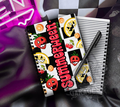Summerween Fruit Spiral Notebook - Spooky Strawberry Lemon Lined Journal - 6.5" x 8.25" Handmade Notebook