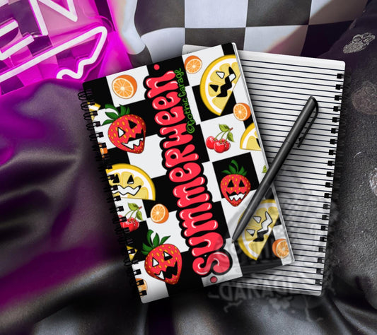 Summerween Fruit Spiral Notebook - Spooky Strawberry Lemon Lined Journal - 6.5" x 8.25" Handmade Notebook