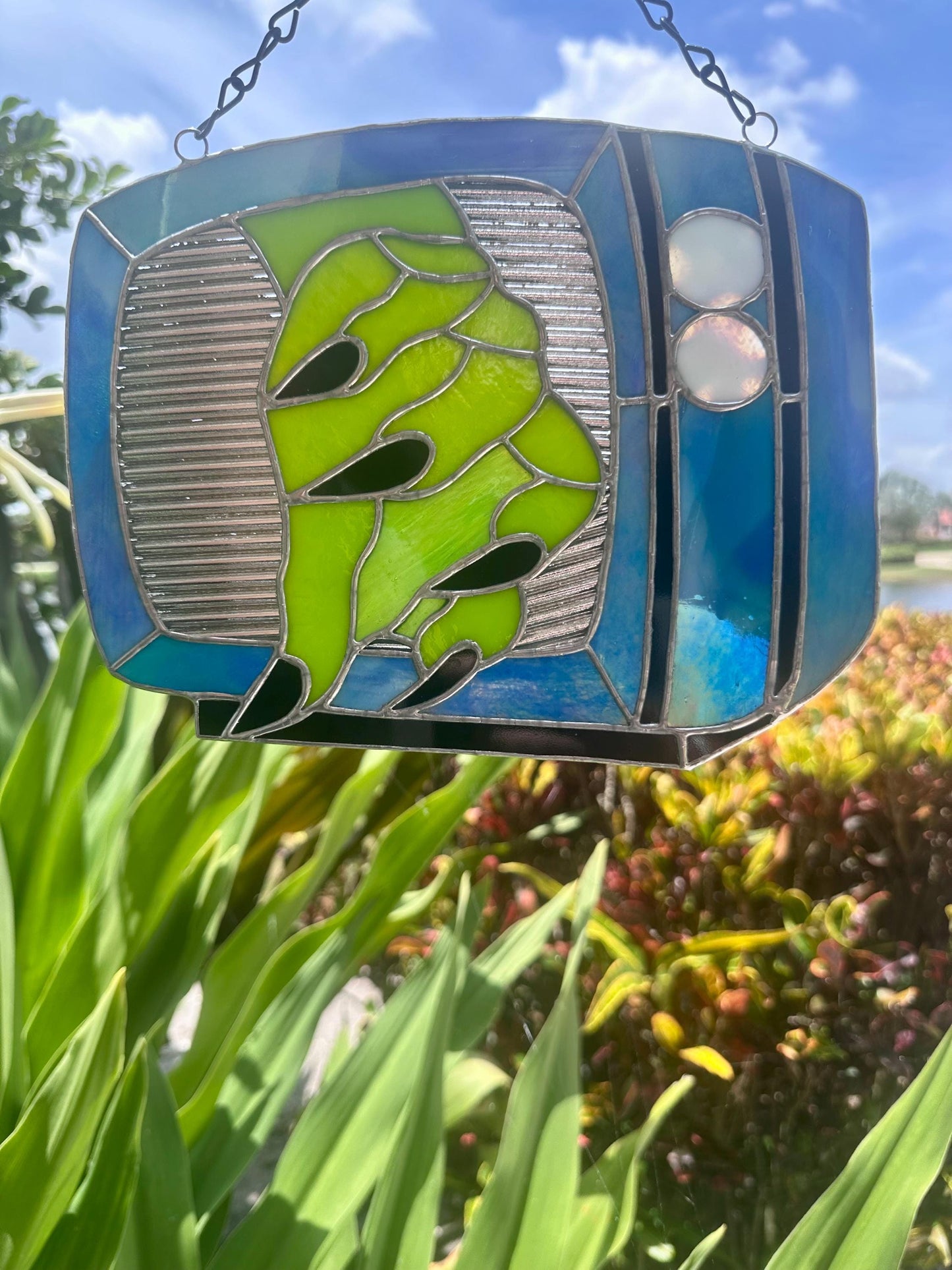 Retro Horror TV Stained Glass Suncatcher, Spooky Monster Home Decor