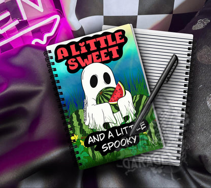 Watermelon Ghost Spiral Notebook - Spooky Summerween Lined Journal - 6.5" x 8.25" Handmade Notebook
