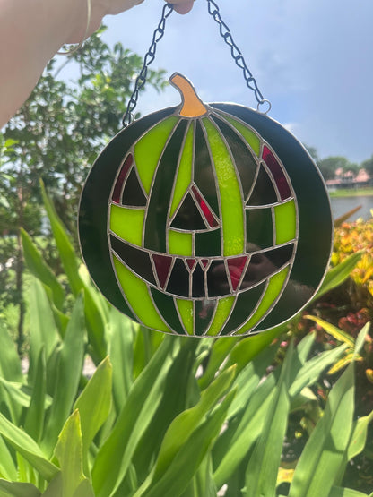 Summerween Watermelon Stained Glass Suncatcher | Spooky Jack O Lantern Home Decor