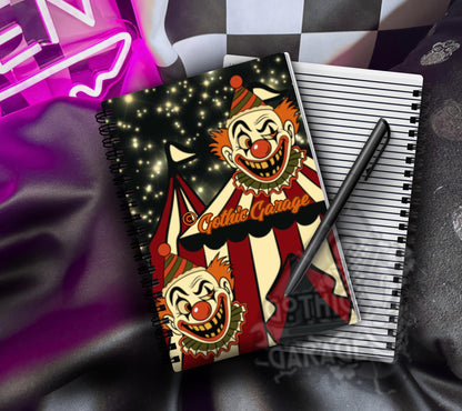 Vintage Creepy Clown Notebook - Retro Halloween Spiral Journal - Carnival Writing Notebook