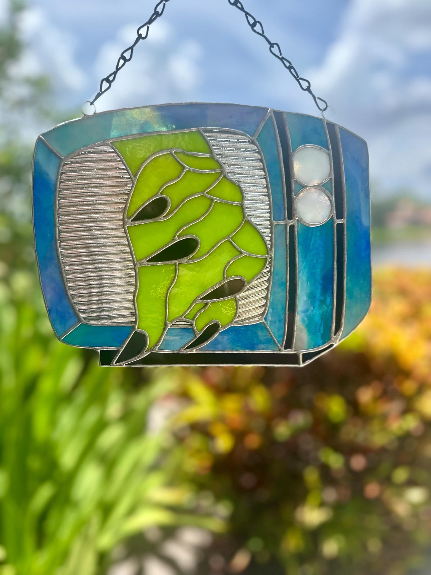 Retro Horror TV Stained Glass Suncatcher, Spooky Monster Home Decor
