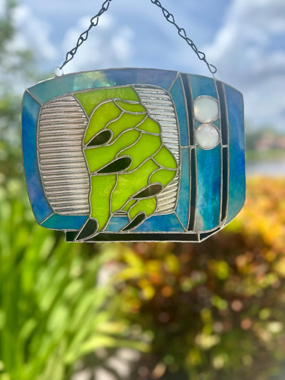 Retro Horror TV Stained Glass Suncatcher, Spooky Monster Home Decor