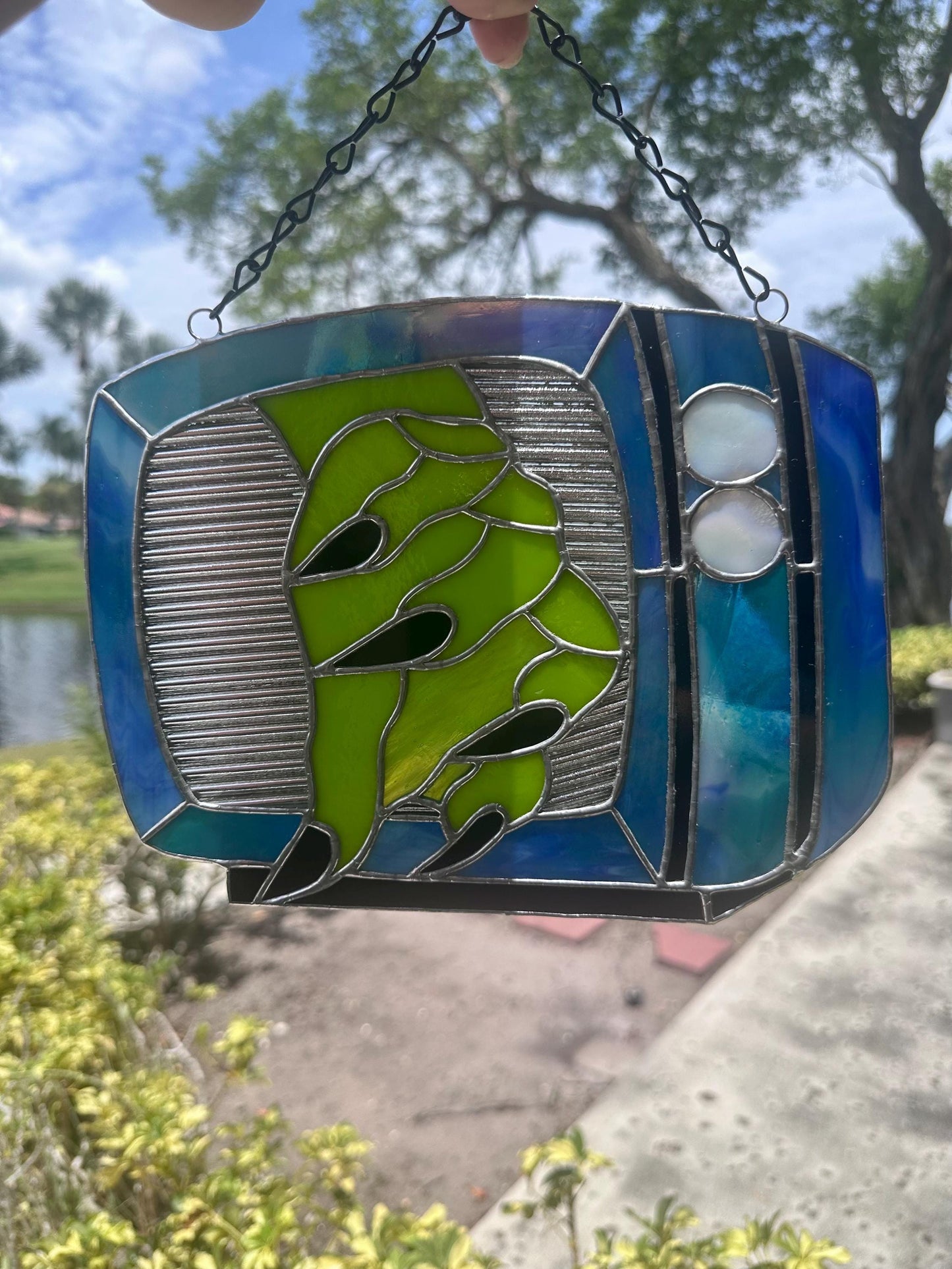 Retro Horror TV Stained Glass Suncatcher, Spooky Monster Home Decor