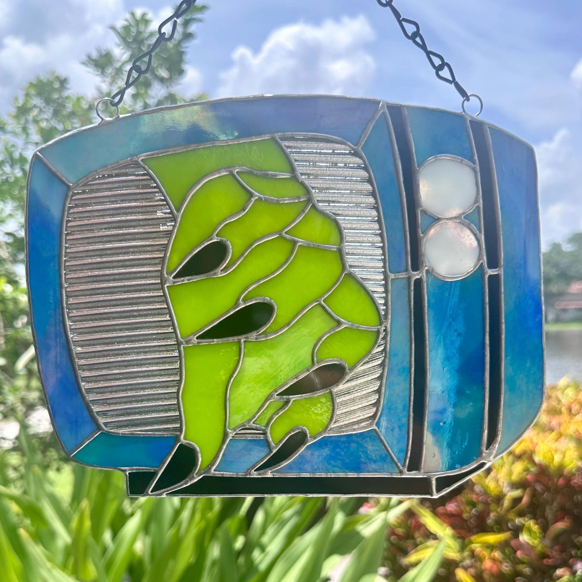 Retro Horror TV Stained Glass Suncatcher, Spooky Monster Home Decor