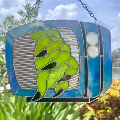 Retro Horror TV Stained Glass Suncatcher, Spooky Monster Home Decor