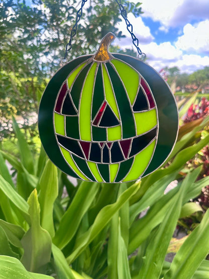 Summerween Watermelon Stained Glass Suncatcher | Spooky Jack O Lantern Home Decor