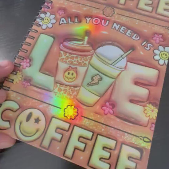 Spiral Notebook, Writing Journal: Coffee Lovers Holographic Notebook for Daily Notes, Diary or Personal Organizer